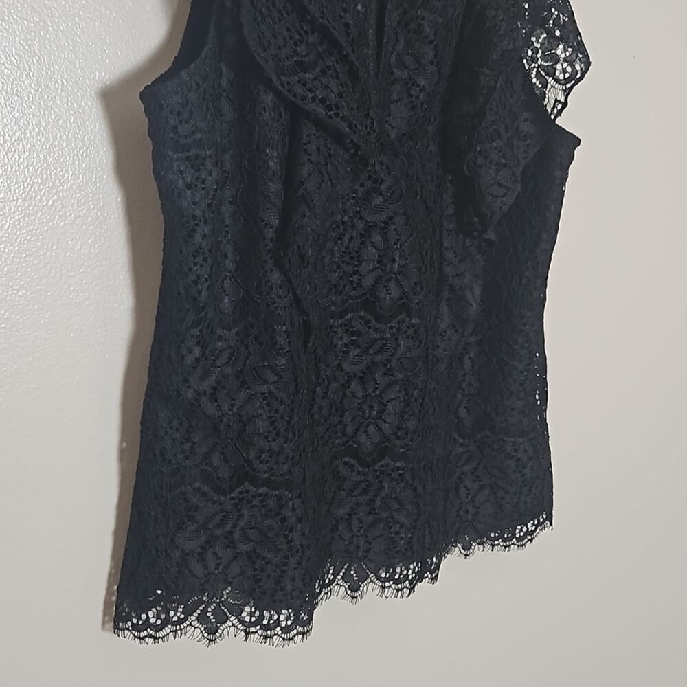 NWT H&M Black Lace Ruffled Flutter Sleeveless Top Sz 6 - Picture 7 of 10